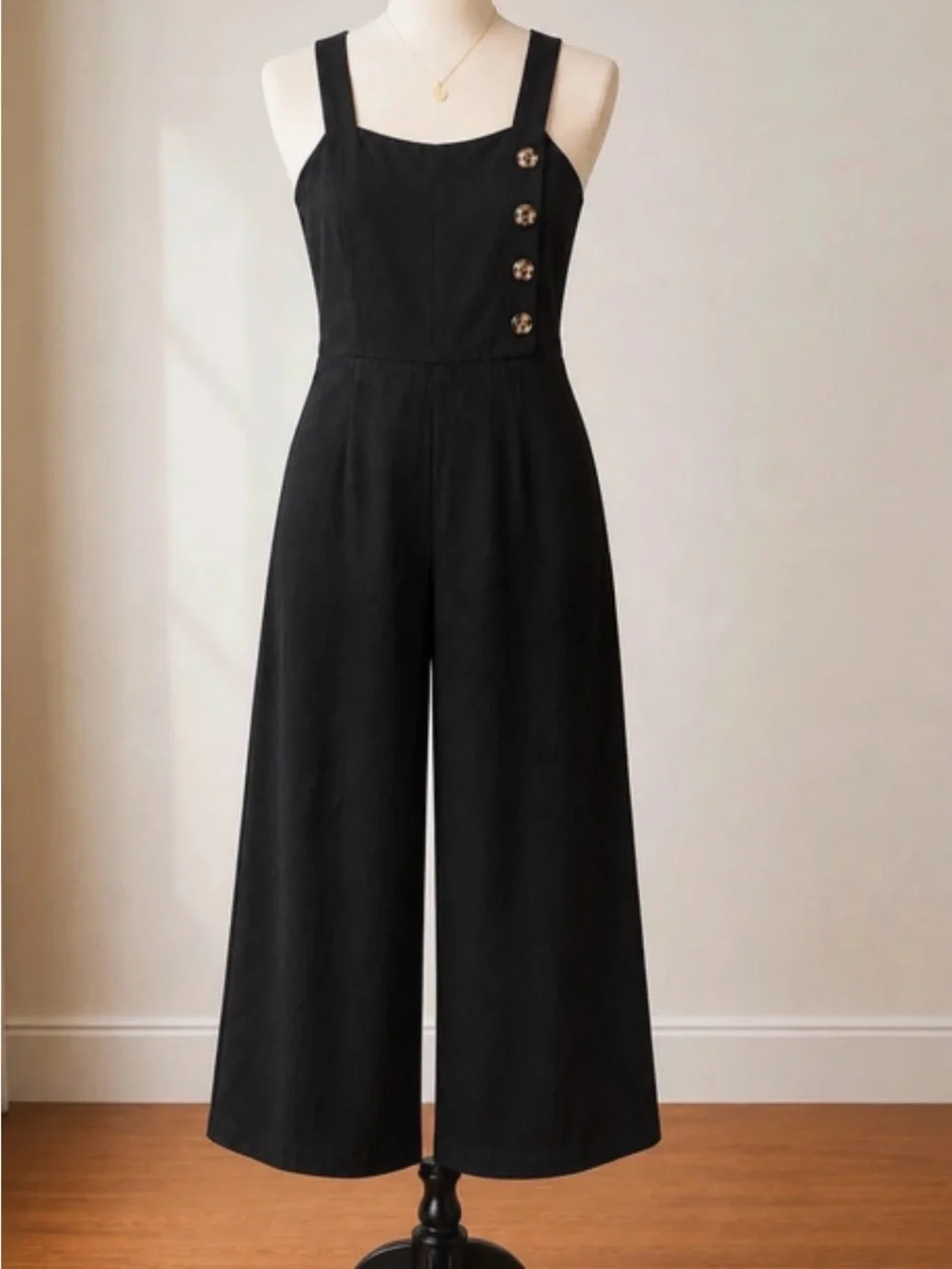 essue Black Wide-Leg Linen Jumpsuit - Picture 1 of 5